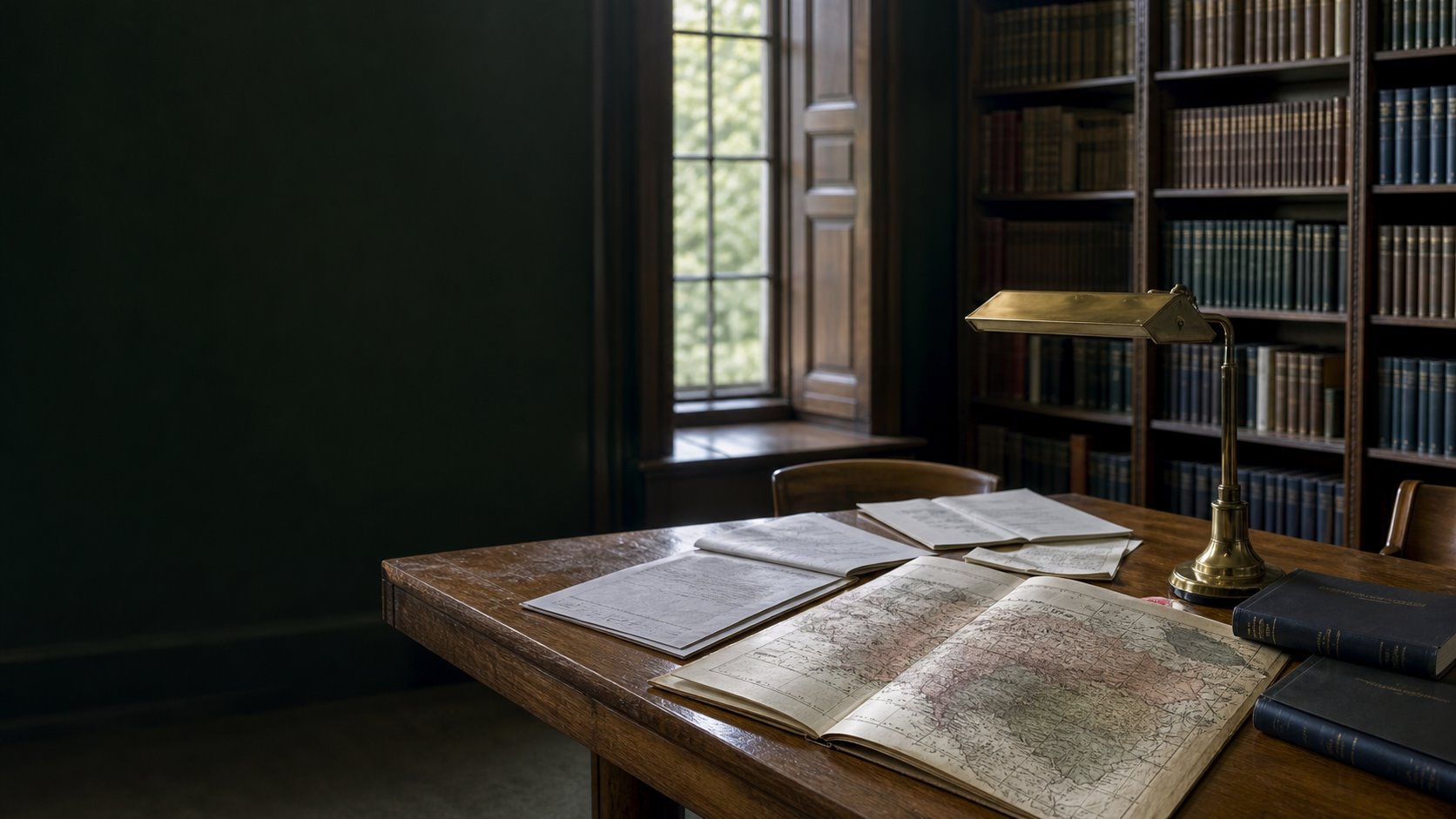 Research library with archival maps, policy papers and reference volumes